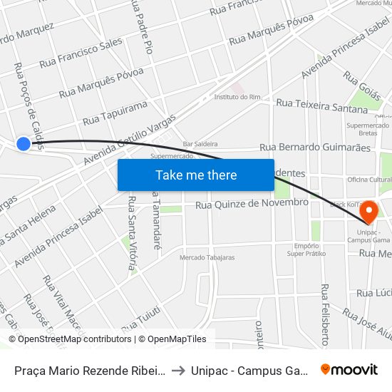 Praça Mario Rezende Ribeiro to Unipac - Campus Gama map
