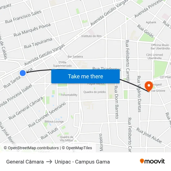 General Câmara to Unipac - Campus Gama map