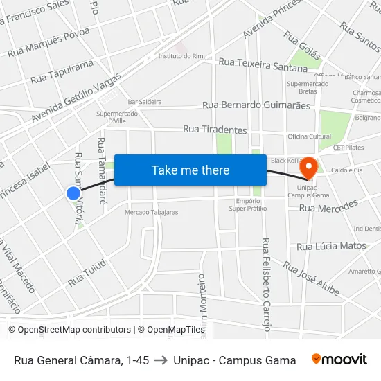 Rua General Câmara, 1-45 to Unipac - Campus Gama map