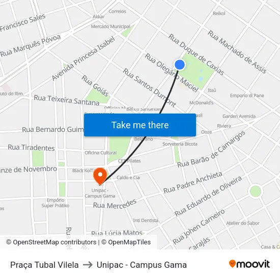 Praça Tubal Vilela to Unipac - Campus Gama map