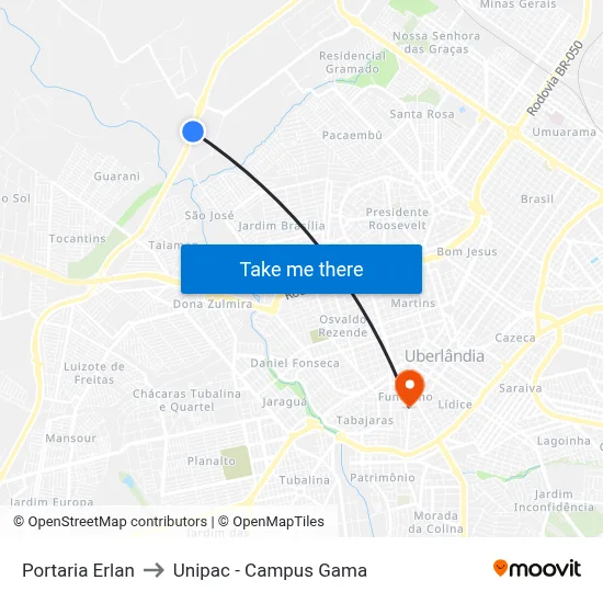 Portaria Erlan to Unipac - Campus Gama map