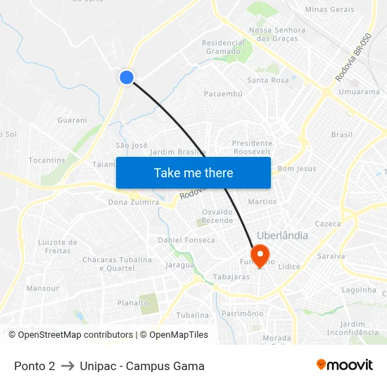Ponto 2 to Unipac - Campus Gama map