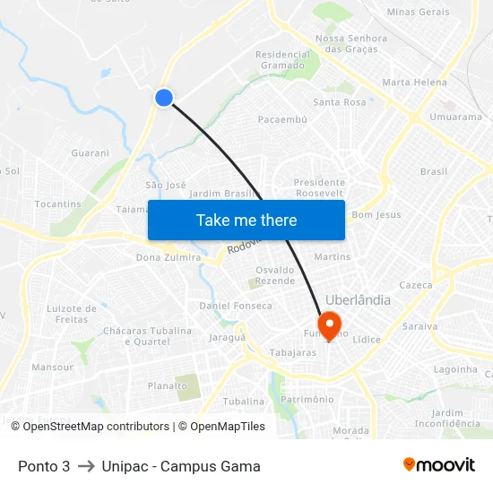 Ponto 3 to Unipac - Campus Gama map