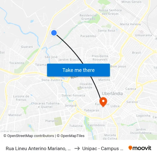 Rua Lineu Anterino Mariano, 30-528 to Unipac - Campus Gama map