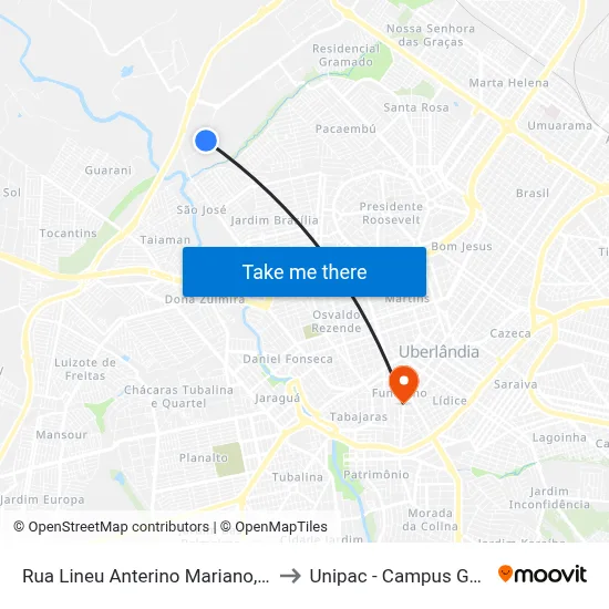 Rua Lineu Anterino Mariano, 528 to Unipac - Campus Gama map