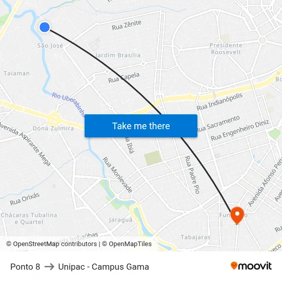 Ponto 8 to Unipac - Campus Gama map