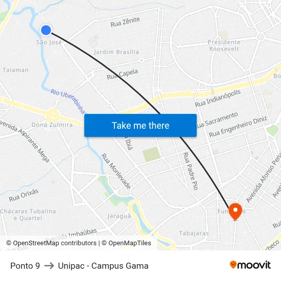 Ponto 9 to Unipac - Campus Gama map