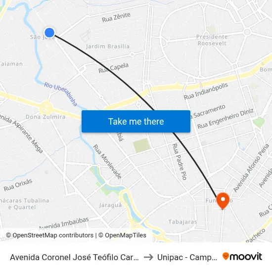 Avenida Coronel José Teófilo Carneiro, 1709-1799 to Unipac - Campus Gama map