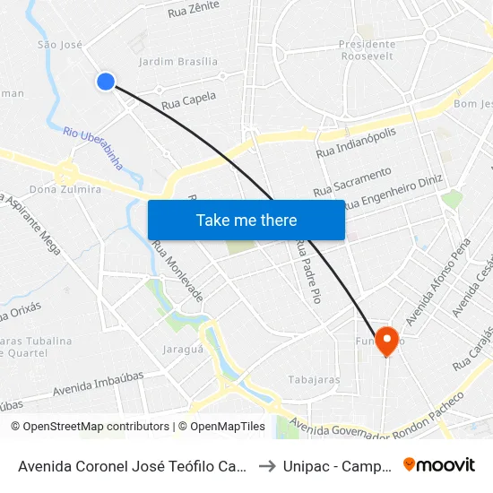 Avenida Coronel José Teófilo Carneiro, 947-1475 to Unipac - Campus Gama map
