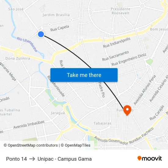 Ponto 14 to Unipac - Campus Gama map