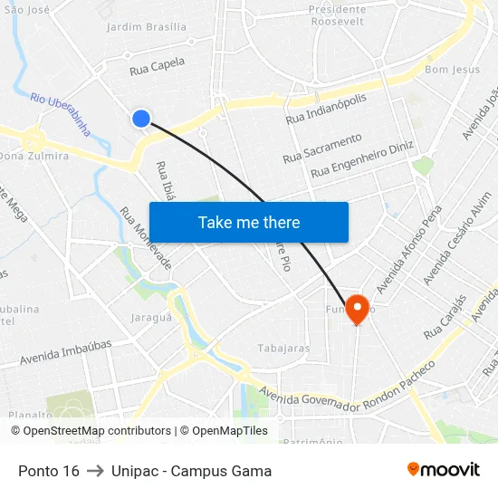 Ponto 16 to Unipac - Campus Gama map