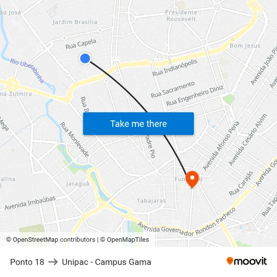 Ponto 18 to Unipac - Campus Gama map