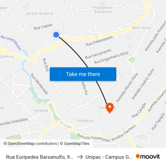 Rua Eurípedes Barsanulfo, 97-111 to Unipac - Campus Gama map