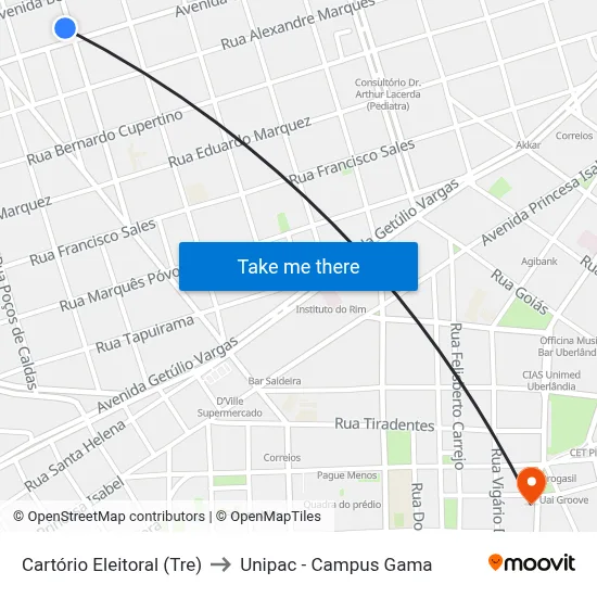 Cartório Eleitoral (Tre) to Unipac - Campus Gama map