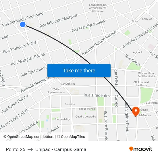 Ponto 25 to Unipac - Campus Gama map