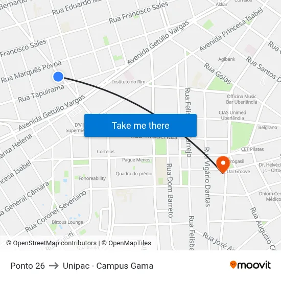 Ponto 26 to Unipac - Campus Gama map