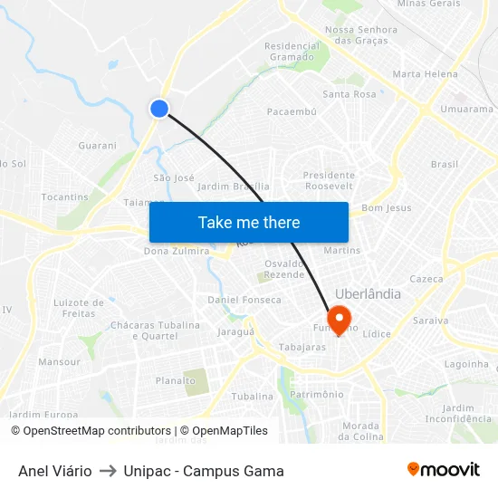 Anel Viário to Unipac - Campus Gama map