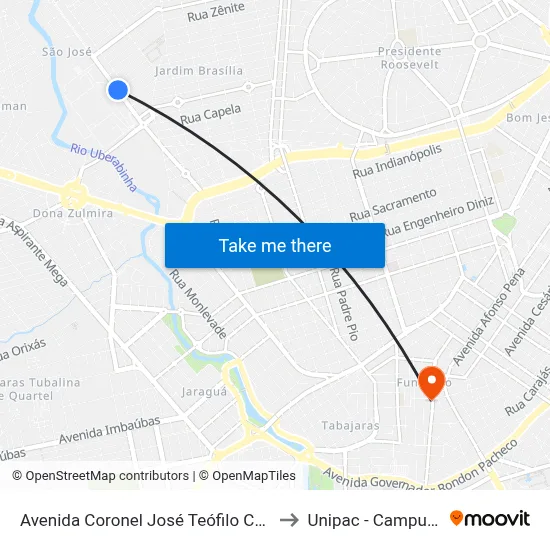 Avenida Coronel José Teófilo Carneiro, 1190 to Unipac - Campus Gama map