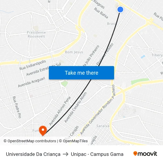 Universidade Da Criança to Unipac - Campus Gama map