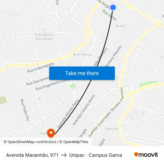 Avenida Maranhão, 971 to Unipac - Campus Gama map