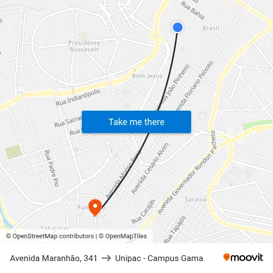 Avenida Maranhão, 341 to Unipac - Campus Gama map