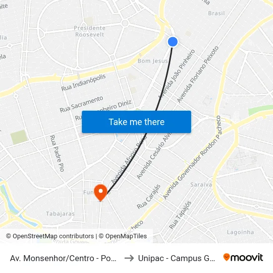 Av. Monsenhor/Centro - Ponto 1 to Unipac - Campus Gama map