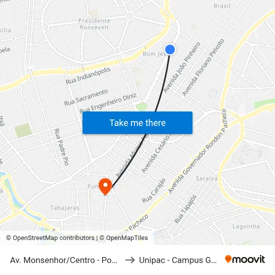 Av. Monsenhor/Centro - Ponto 2 to Unipac - Campus Gama map