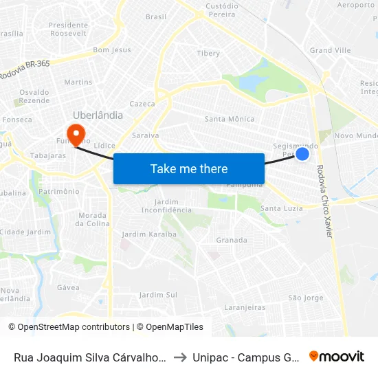 Rua Joaquim Silva Cárvalho, 205 to Unipac - Campus Gama map