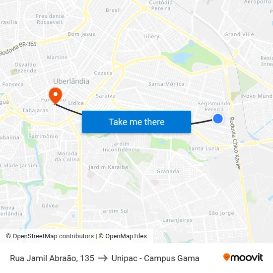 Rua Jamil Abraão, 135 to Unipac - Campus Gama map