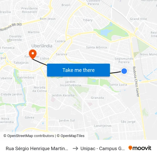 Rua Sérgio Henrique Martineli, 05 to Unipac - Campus Gama map