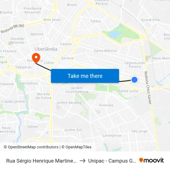 Rua Sérgio Henrique Martineli, 221 to Unipac - Campus Gama map