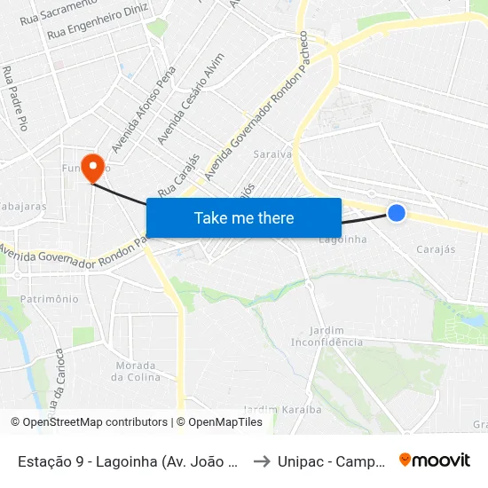 Estação 9 - Lagoinha (Av. João Naves De Ávila) to Unipac - Campus Gama map