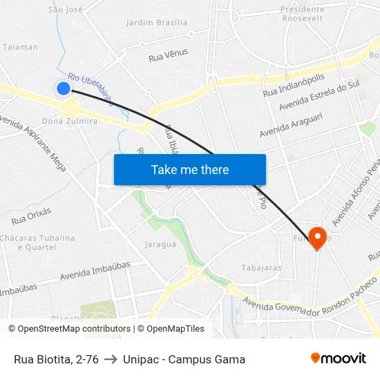Rua Biotita, 2-76 to Unipac - Campus Gama map