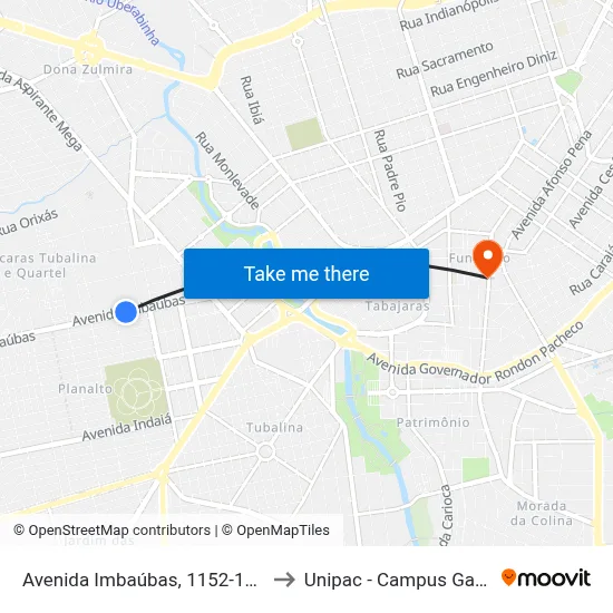 Avenida Imbaúbas, 1152-1270 to Unipac - Campus Gama map