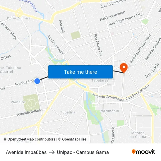 Avenida Imbaúbas to Unipac - Campus Gama map