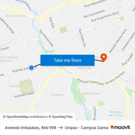 Avenida Imbaúbas, 866-998 to Unipac - Campus Gama map