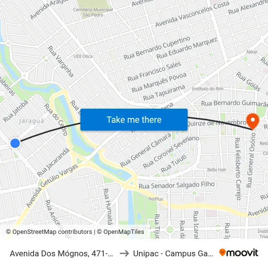 Avenida Dos Mógnos, 471-547 to Unipac - Campus Gama map