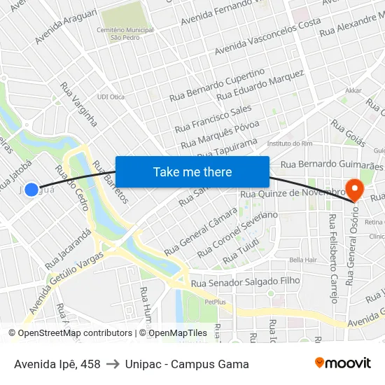 Avenida Ipê, 458 to Unipac - Campus Gama map