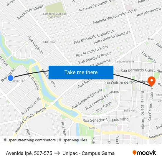 Avenida Ipê, 507-575 to Unipac - Campus Gama map