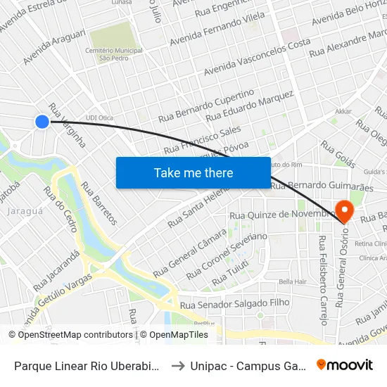 Parque Linear Rio Uberabinha to Unipac - Campus Gama map