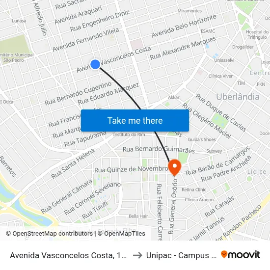 Avenida Vasconcelos Costa, 1331-1449 to Unipac - Campus Gama map
