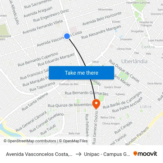 Avenida Vasconcelos Costa, 1071 to Unipac - Campus Gama map