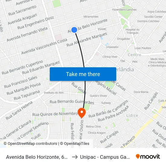Avenida Belo Horizonte, 631 to Unipac - Campus Gama map