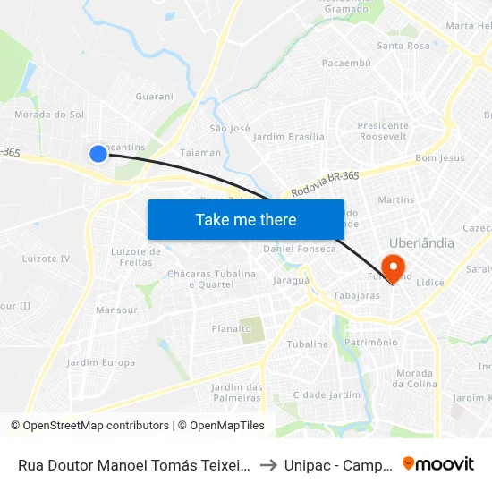 Rua Doutor Manoel Tomás Teixeira De Souza, 405 to Unipac - Campus Gama map