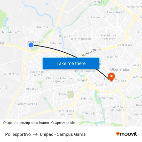 Poliesportivo to Unipac - Campus Gama map