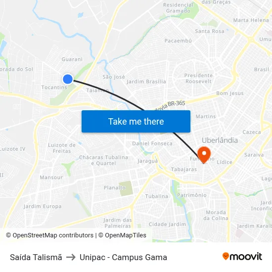 Saída Talismã to Unipac - Campus Gama map