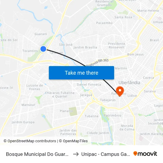 Bosque Municipal Do Guarandi to Unipac - Campus Gama map