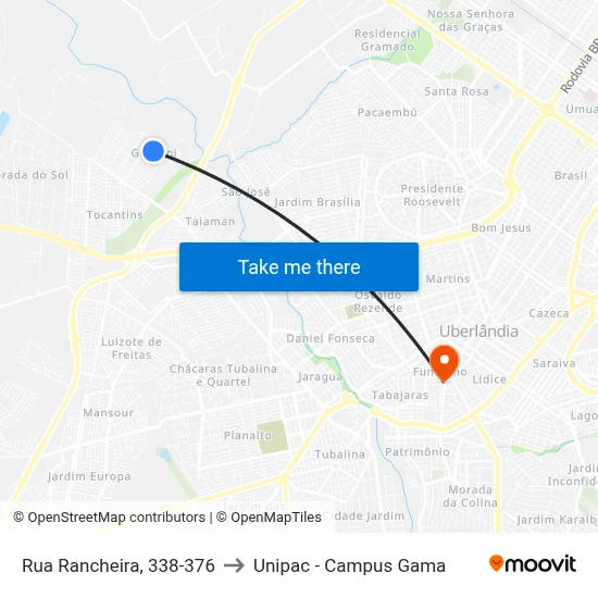 Rua Rancheira, 338-376 to Unipac - Campus Gama map