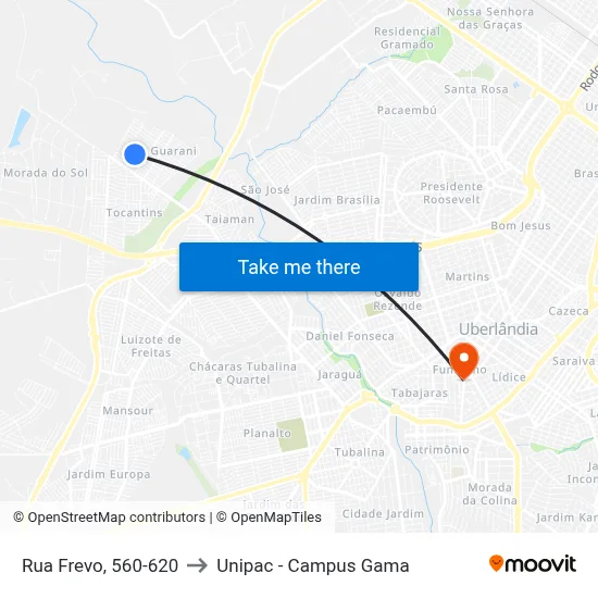 Rua Frevo, 560-620 to Unipac - Campus Gama map