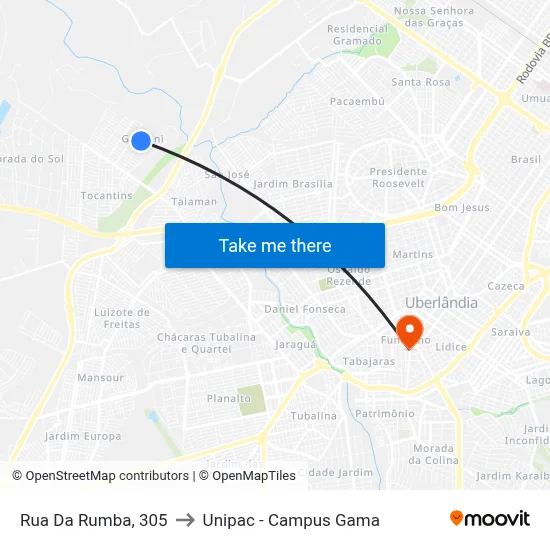 Rua Da Rumba, 305 to Unipac - Campus Gama map